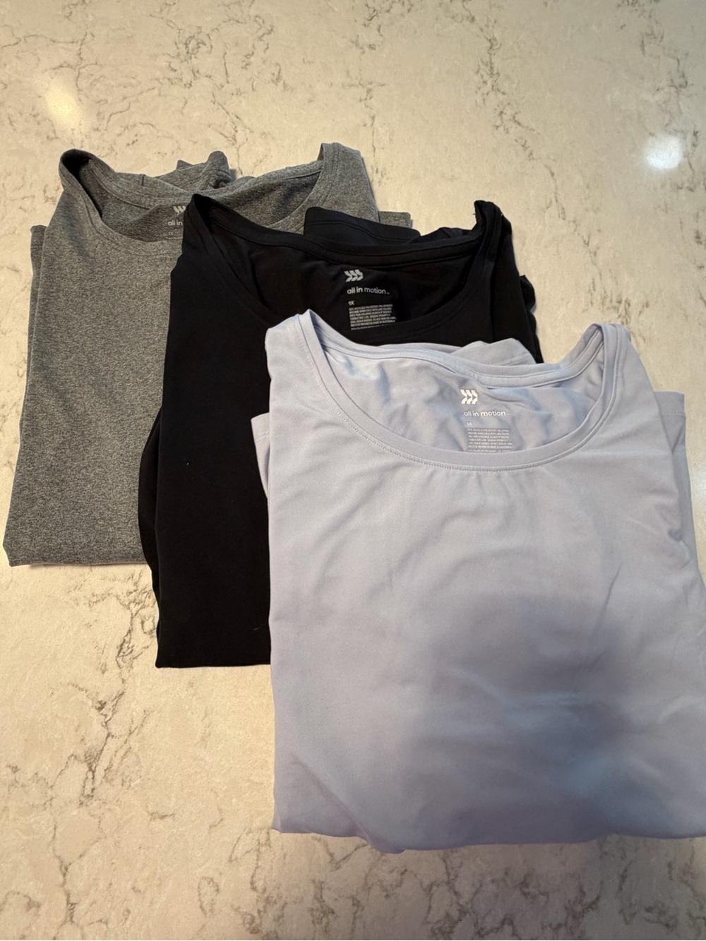 All in Motion Scoop Neck Tees - Light Blue, Black, Gray (3 Pack) 1X